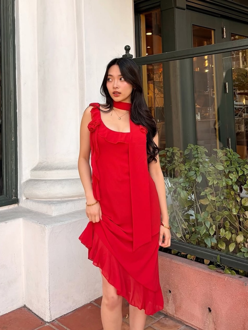 Peppermayo Red Ruffle High-Low Chiffon Dress Size US16 - Picture 11 of 12